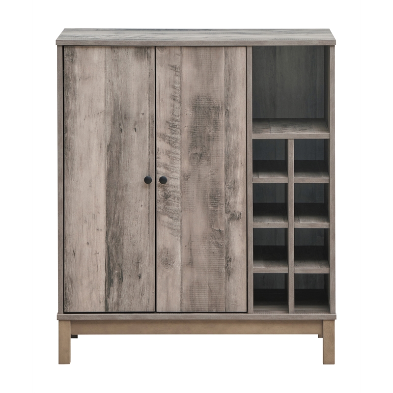 Pemberly Row 2-Doors Home Bar Wine Cabinet in Weathered Acacia