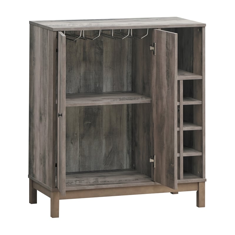 Pemberly Row 2-Doors Home Bar Wine Cabinet in Weathered Acacia