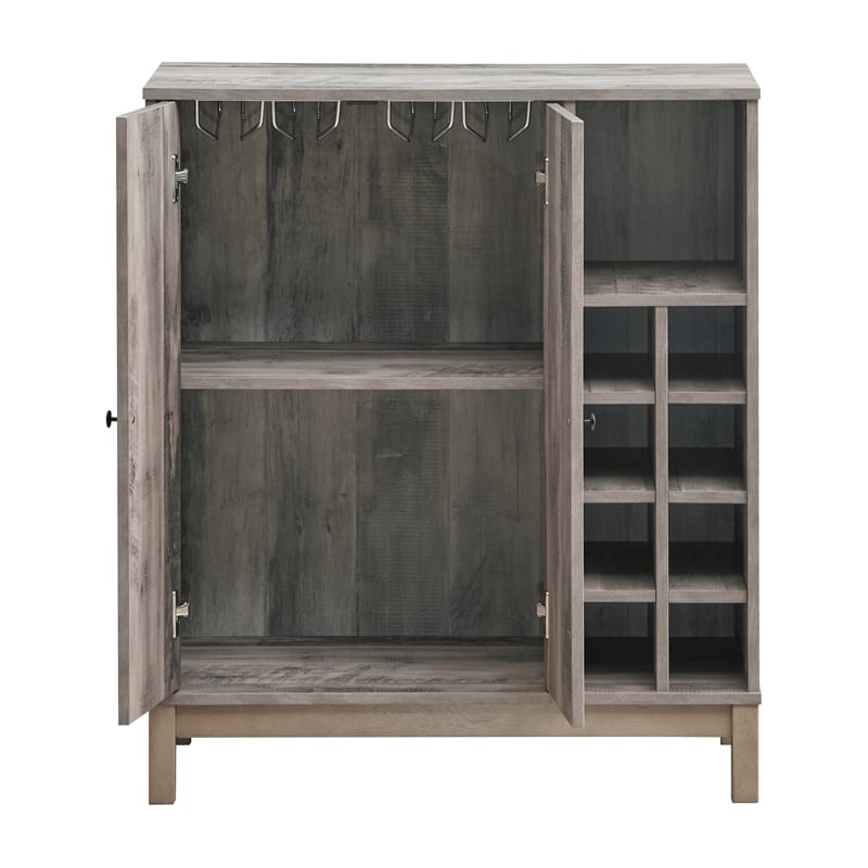 Pemberly Row 2-Doors Home Bar Wine Cabinet in Weathered Acacia