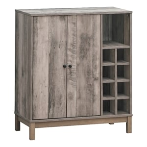 Pemberly Row 2-Doors Home Bar Wine Cabinet in Weathered Acacia