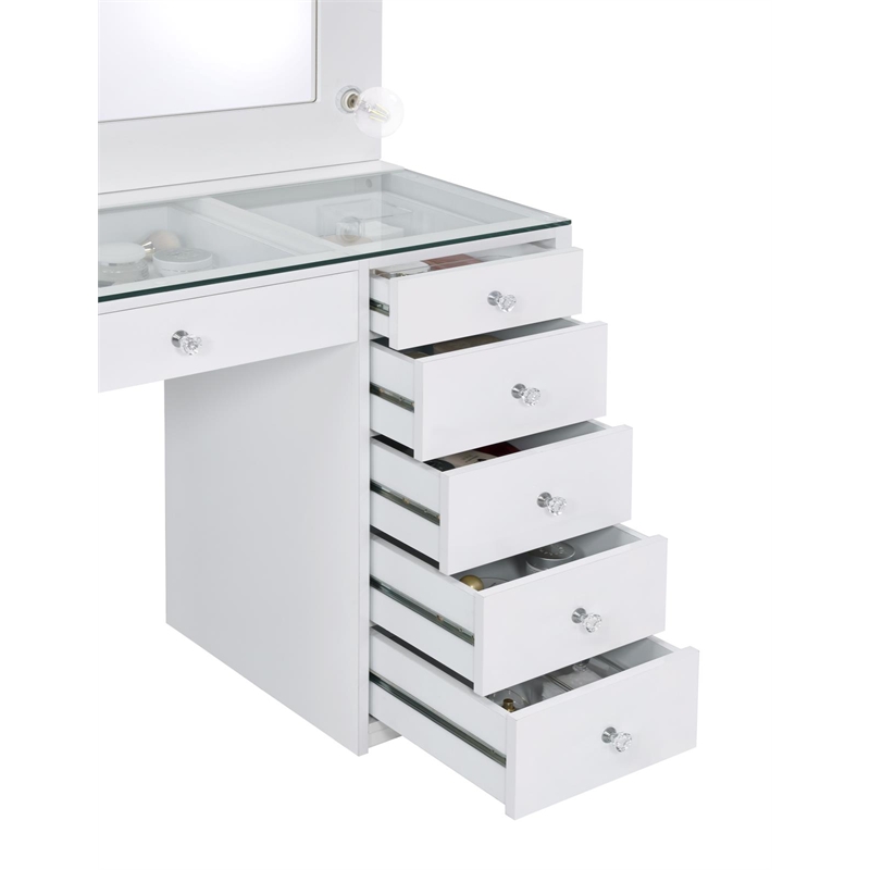 Pemberly Row 7-drawer Vanity Set with Lighting in White High Gloss