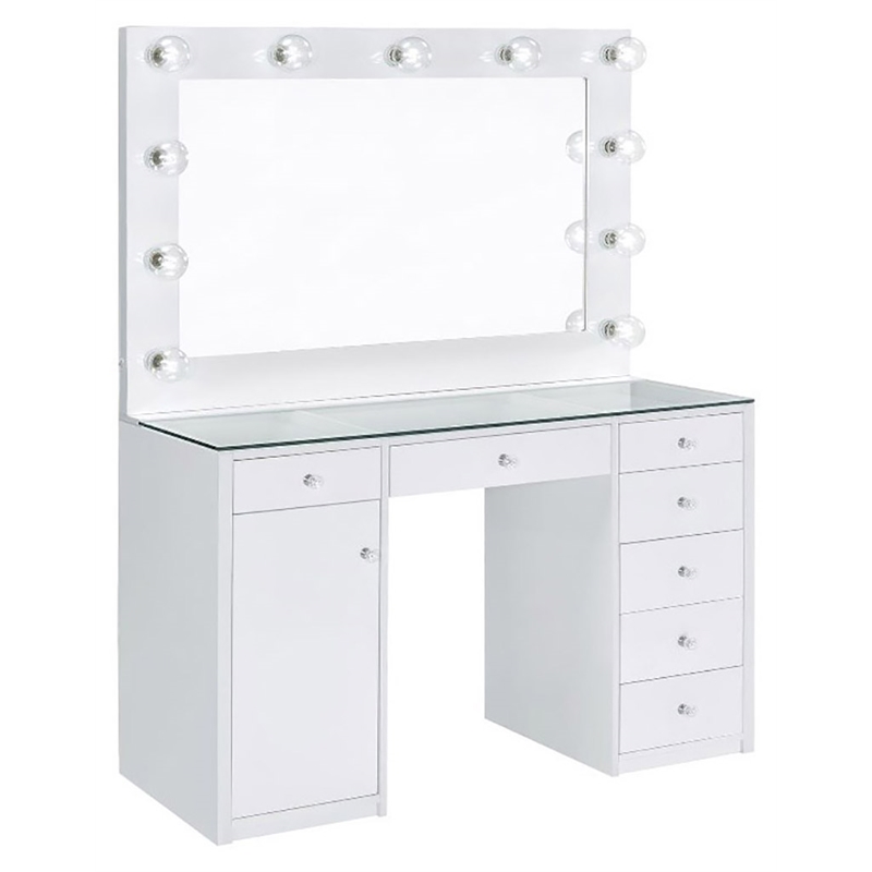 Pemberly Row 7-drawer Vanity Set with Lighting in White High Gloss