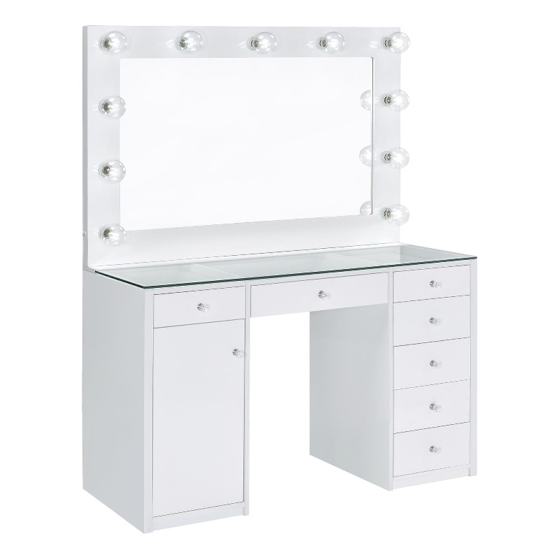 Pemberly Row 7-drawer Vanity Set with Lighting in White High Gloss