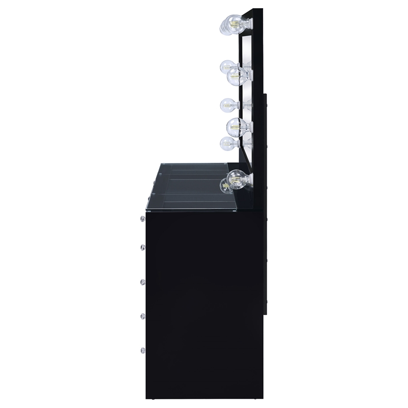 Pemberly Row 7-drawer Vanity Set with Lighting in Black High Gloss