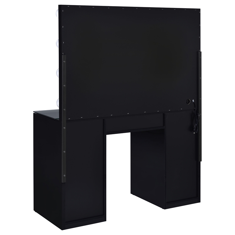 Pemberly Row 7-drawer Vanity Set with Lighting in Black High Gloss