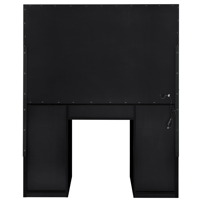 Pemberly Row 7-drawer Vanity Set with Lighting in Black High Gloss