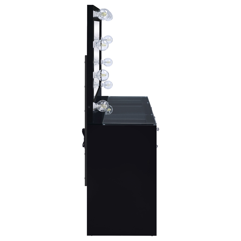 Pemberly Row 7-drawer Vanity Set with Lighting in Black High Gloss