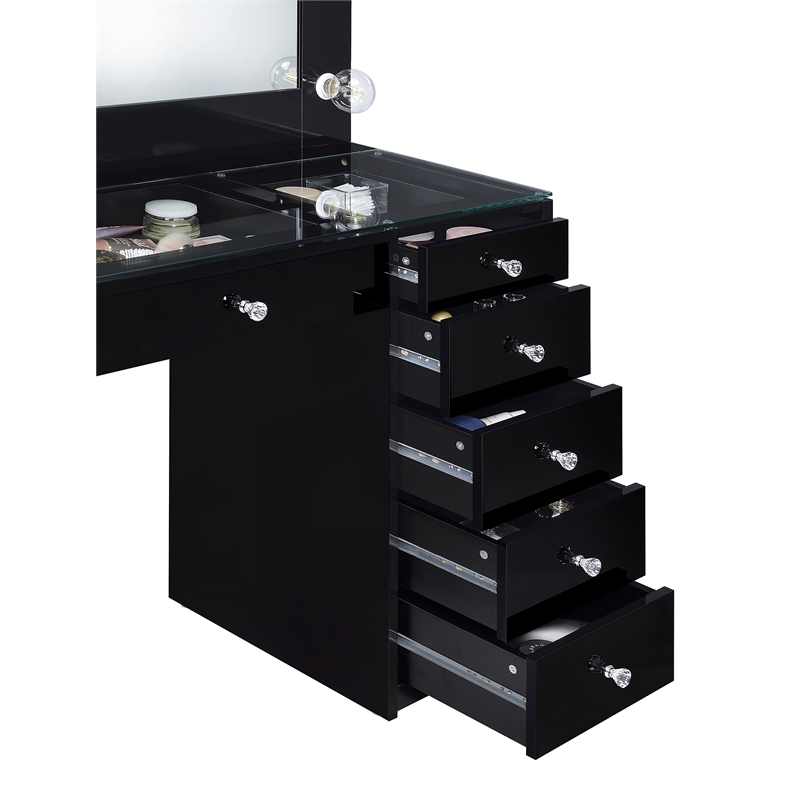 Pemberly Row 7-drawer Vanity Set with Lighting in Black High Gloss