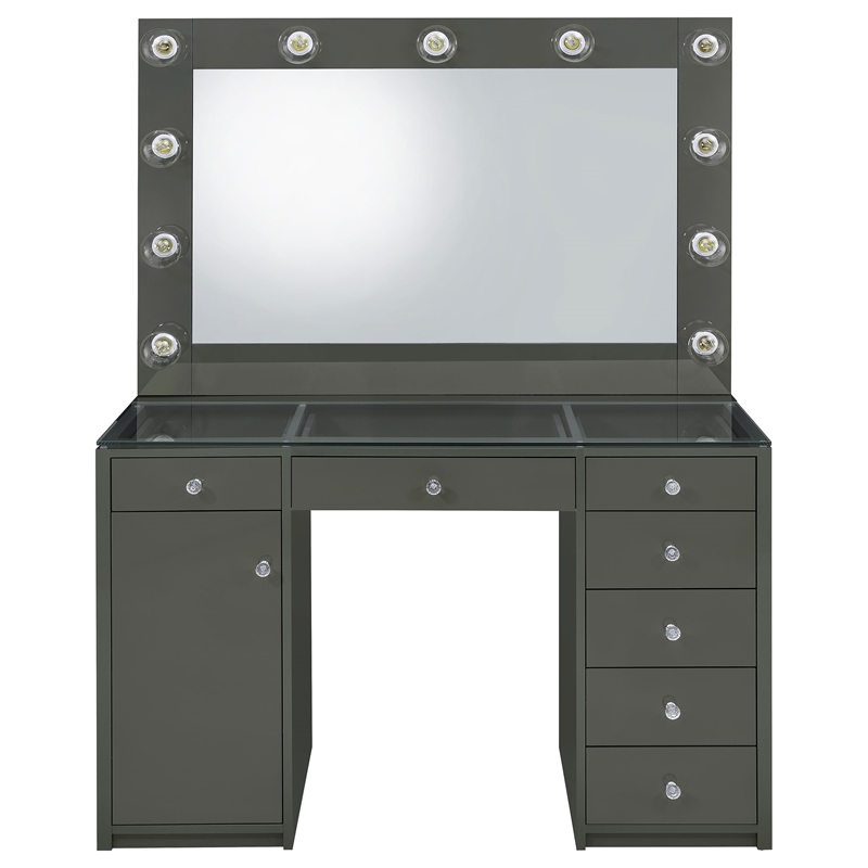 Pemberly Row 7-drawer Vanity Set with Lighting in Grey High Gloss