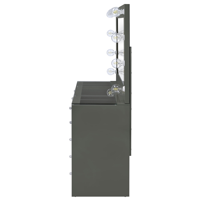 Pemberly Row 7-drawer Vanity Set with Lighting in Grey High Gloss