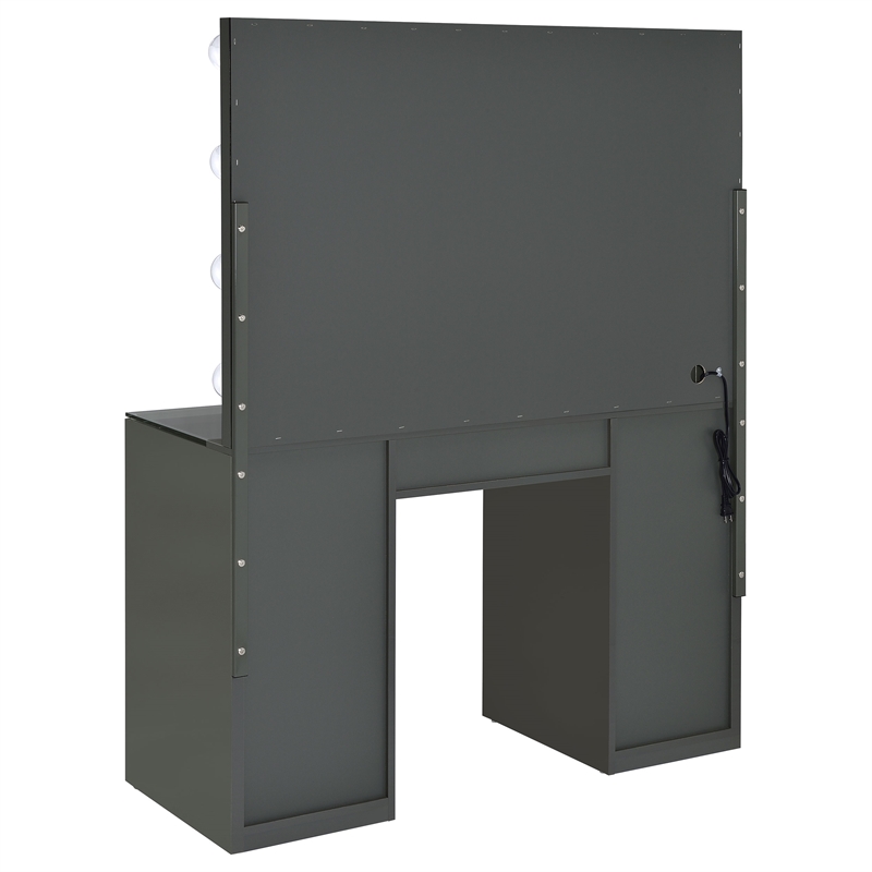 Pemberly Row 7-drawer Vanity Set with Lighting in Grey High Gloss