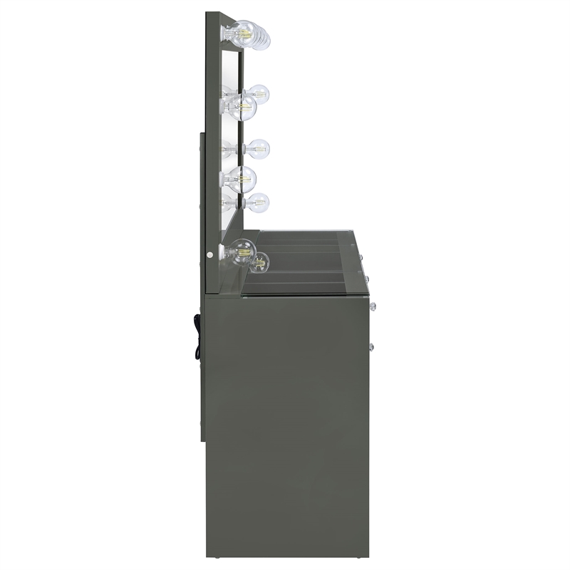 Pemberly Row 7-drawer Vanity Set with Lighting in Grey High Gloss