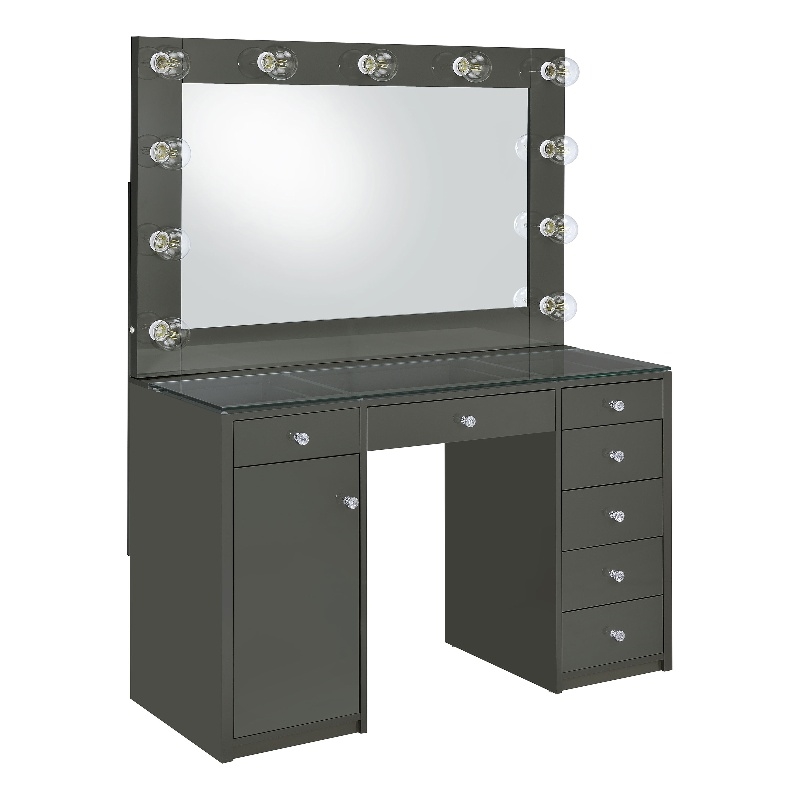 Pemberly Row 7-drawer Vanity Set with Lighting in Grey High Gloss