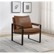 Pemberly Row Upholstered Faux Leather Track Arm Accent Chair in Brown