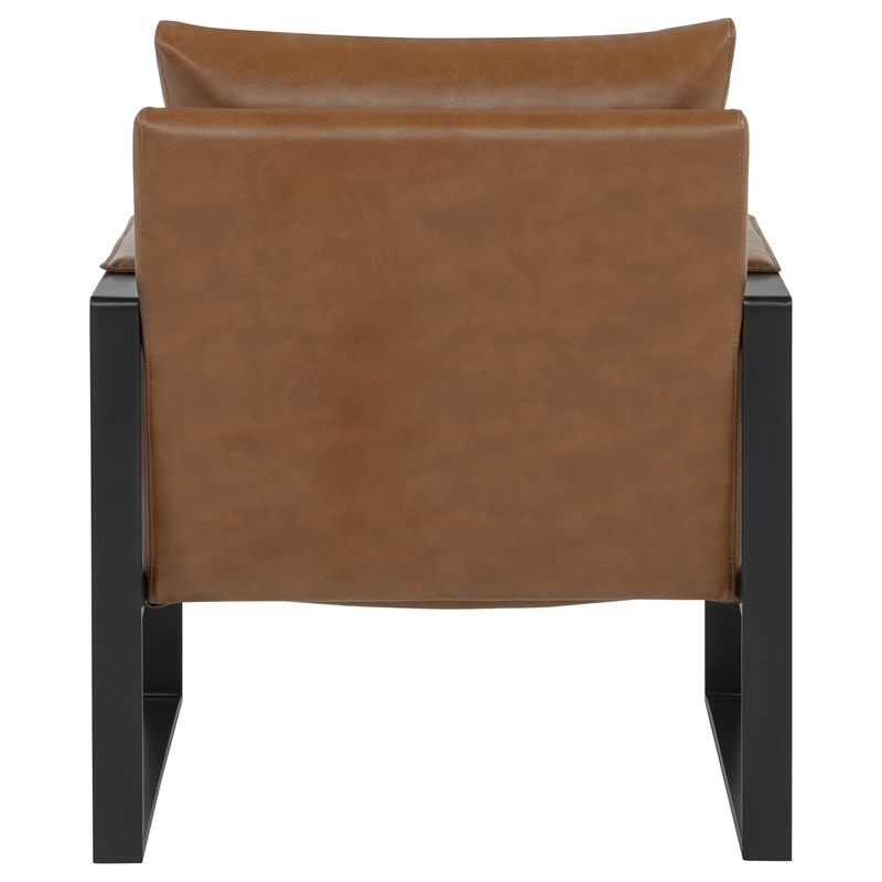 Pemberly Row Upholstered Faux Leather Track Arm Accent Chair in Brown