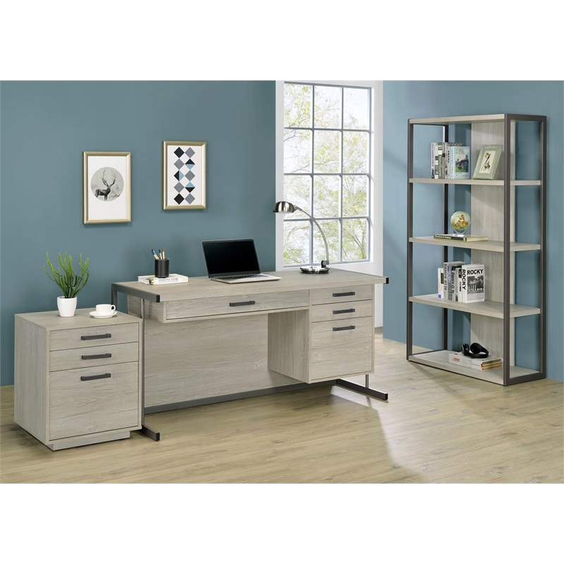 Pemberly Row 60-inch 4-drawer Computer Desk in Whitewashed Grey