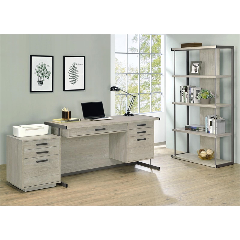 Pemberly Row 60-inch 4-drawer Computer Desk in Whitewashed Grey
