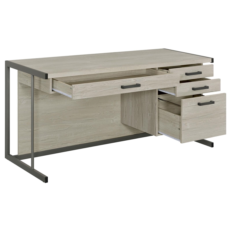 Pemberly Row 60-inch 4-drawer Computer Desk in Whitewashed Grey