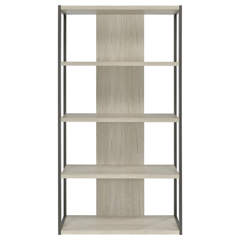 Pemberly Row 72-inch 4-shelf Engineered Wood Bookshelf in Whitewashed Grey