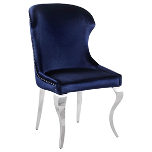 Pemberly Row Velvet Upholstered Dining Side Chair Set in Ink Blue