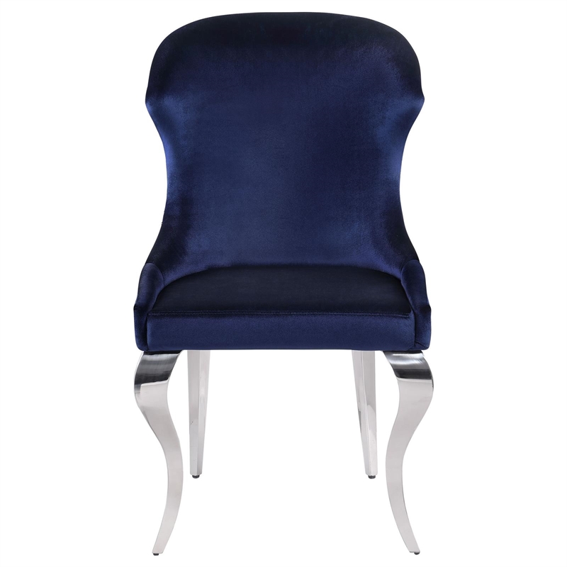 Pemberly Row Velvet Upholstered Dining Side Chair Set in Ink Blue