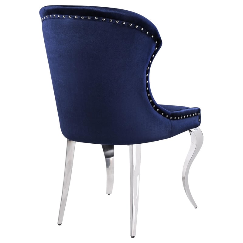 Pemberly Row Velvet Upholstered Dining Side Chair Set in Ink Blue