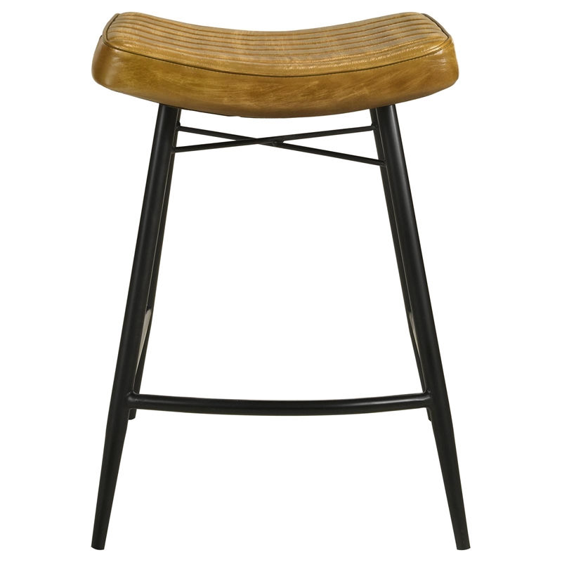 Pemberly Row Backless Leather Upholstered Counter Stool Set in Camel