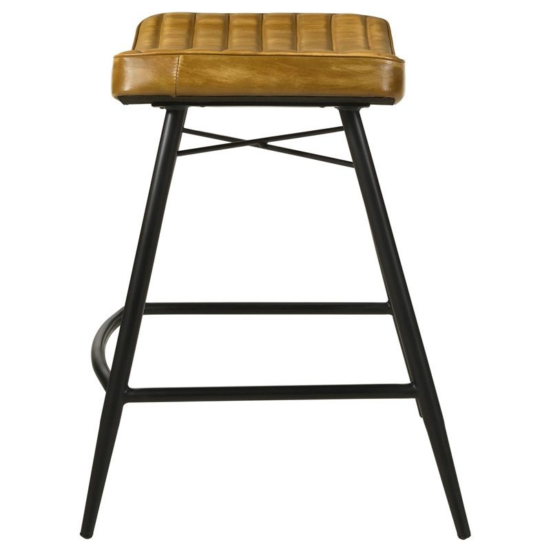 Pemberly Row Backless Leather Upholstered Counter Stool Set in Camel