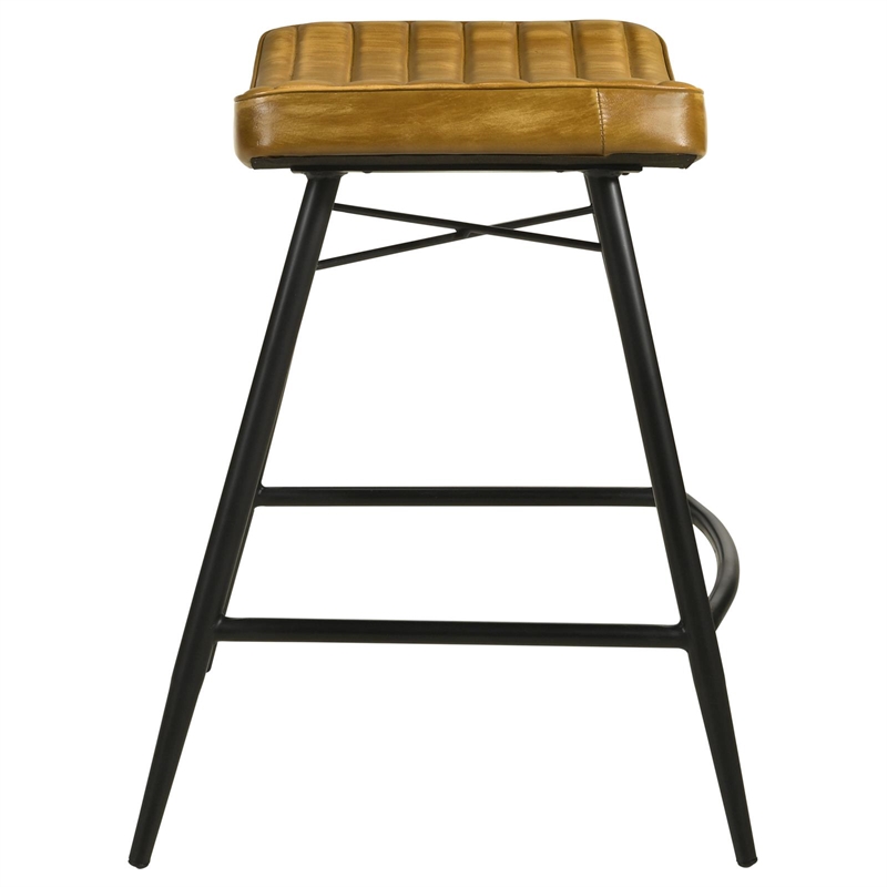 Pemberly Row Backless Leather Upholstered Counter Stool Set in Camel