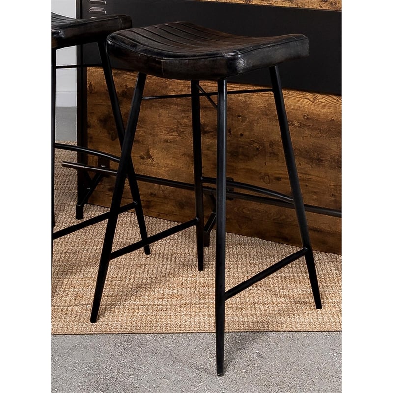 Pemberly Row Backless Leather Upholstered Bar Stool Set in Espresso