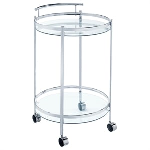 Pemberly Row 2-Tier Rolling Round Glass Shelf Metal Bar Cart in Chrome