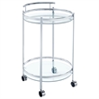 Pemberly Row 2-Tier Rolling Round Glass Shelf Metal Bar Cart in Chrome