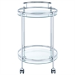 Pemberly Row 2-Tier Rolling Round Glass Shelf Metal Bar Cart in Chrome
