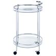 Pemberly Row 2-Tier Rolling Round Glass Shelf Metal Bar Cart in Chrome
