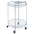 Pemberly Row 2-Tier Rolling Round Glass Shelf Metal Bar Cart in Chrome