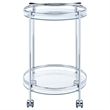 Pemberly Row 2-Tier Rolling Round Glass Shelf Metal Bar Cart in Chrome