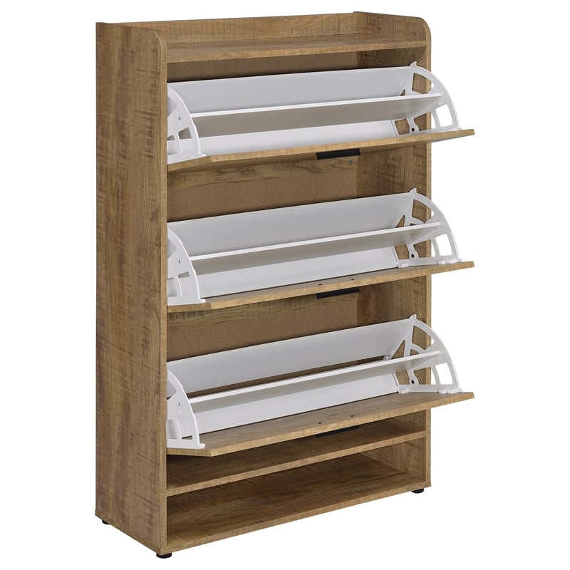 Pemberly Row Contemporary 3-tier Engineered Wood Shoe Cabinet in Brown