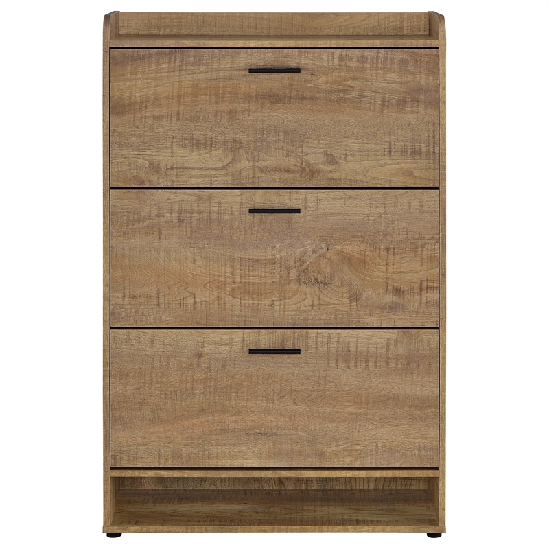 Pemberly Row Contemporary 3-tier Engineered Wood Shoe Cabinet in Brown