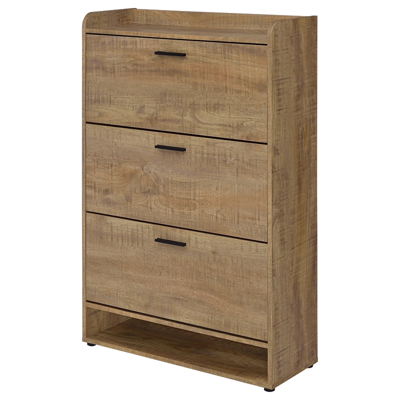Pemberly Row Contemporary 3-tier Engineered Wood Shoe Cabinet in Brown