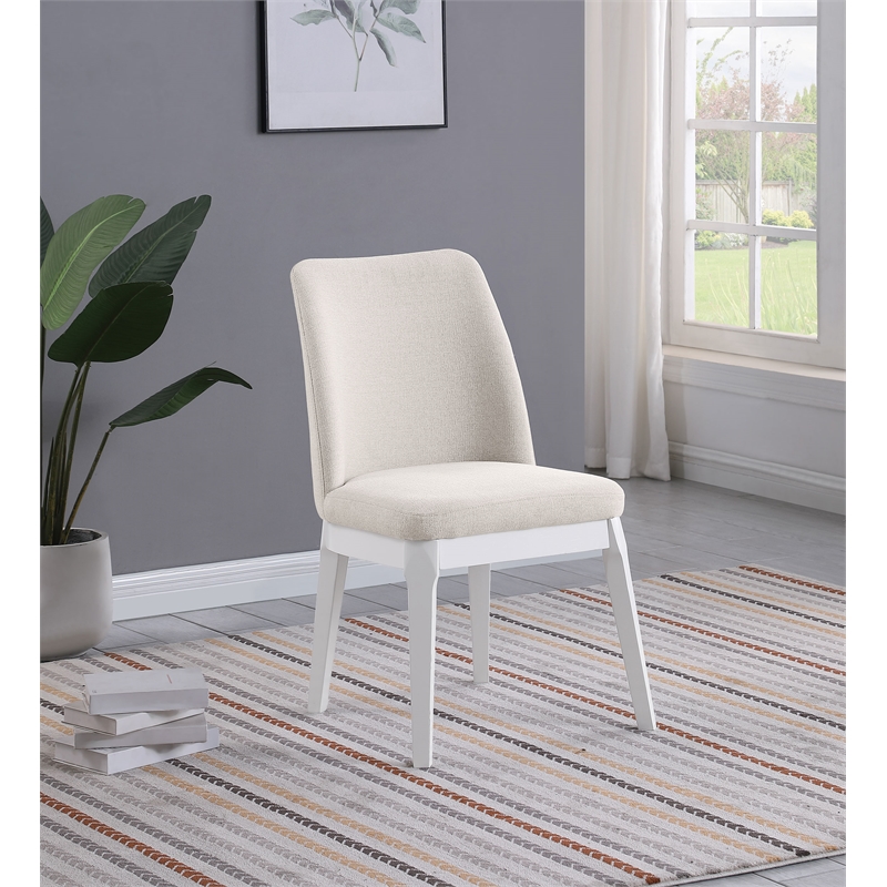 Pemberly Row Rubberwood Upholstered Dining Side Chair Set of 2 in Beige