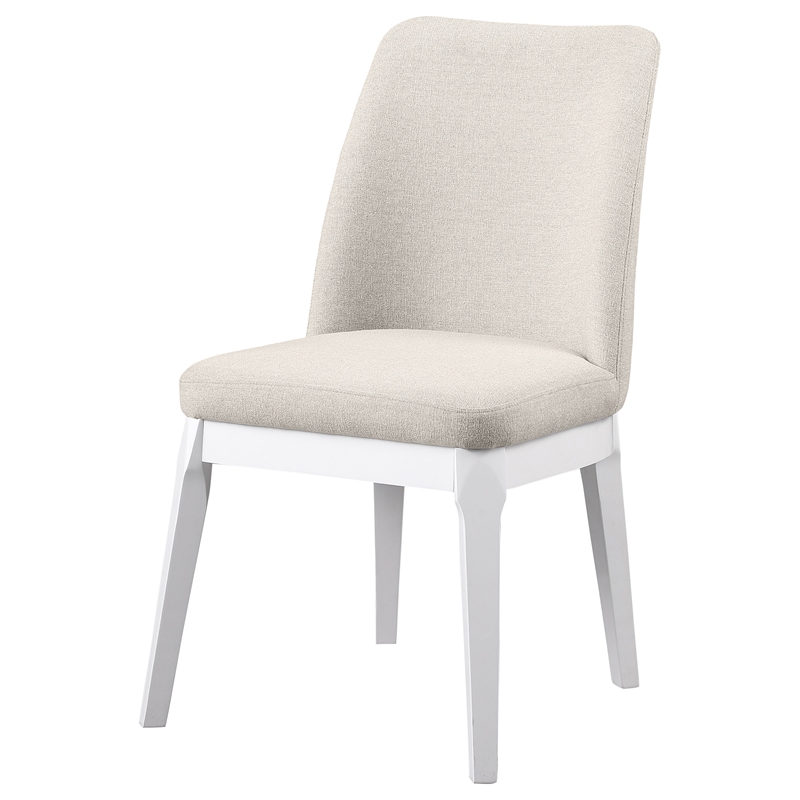 Pemberly Row Rubberwood Upholstered Dining Side Chair Set of 2 in Beige