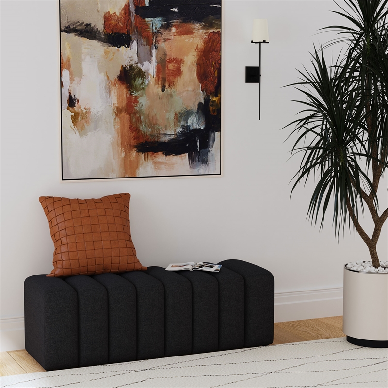 Pemberly Row Fabric Upholstered Tufted Accent Bench in Charcoal