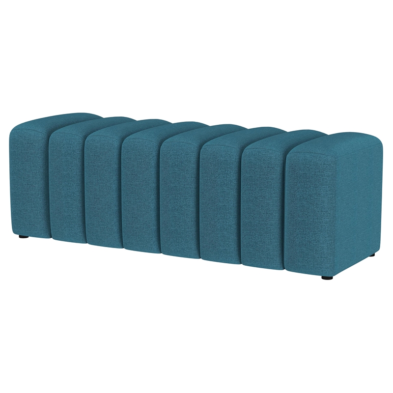 Pemberly Row Fabric Upholstered Tufted Accent Bench in Peacock Blue