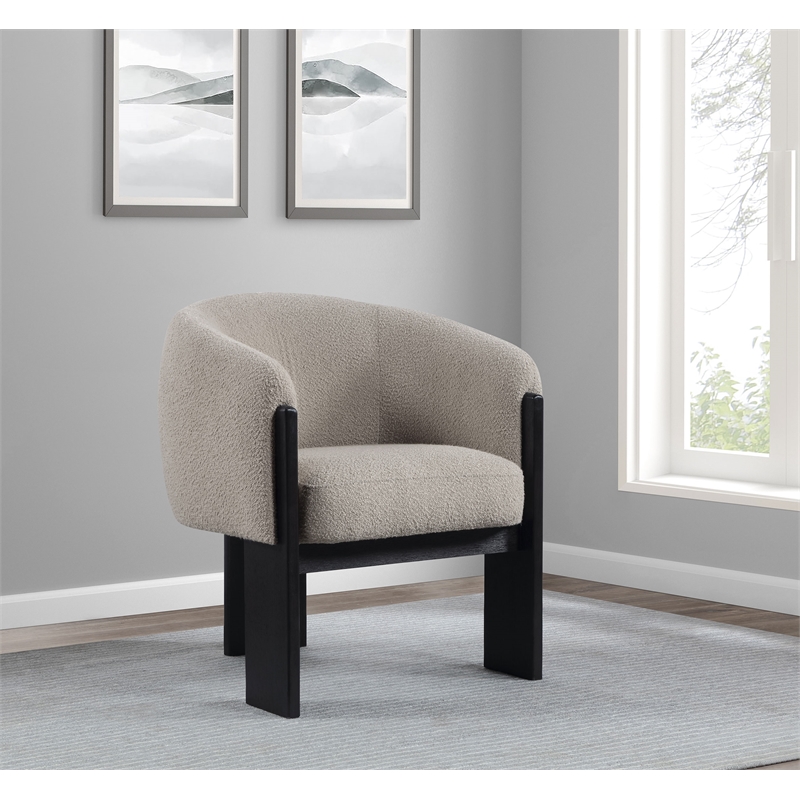Pemberly Row Boucle Upholstered Barrel Back Accent Chair in Beige