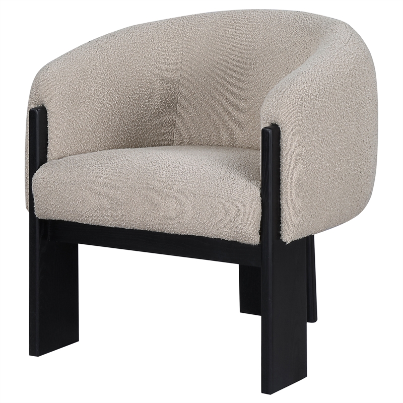 Pemberly Row Boucle Upholstered Barrel Back Accent Chair in Beige
