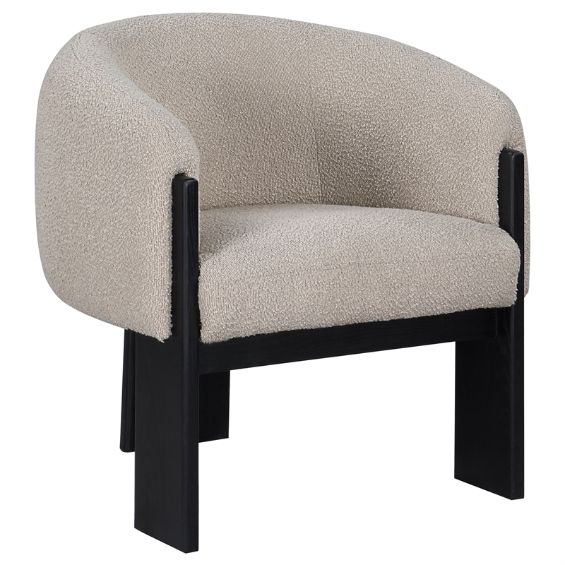 Pemberly Row Boucle Upholstered Barrel Back Accent Chair in Beige