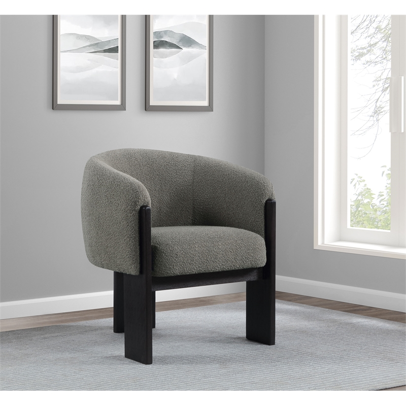 Pemberly Row Boucle Upholstered Barrel Back Accent Chair in Brown