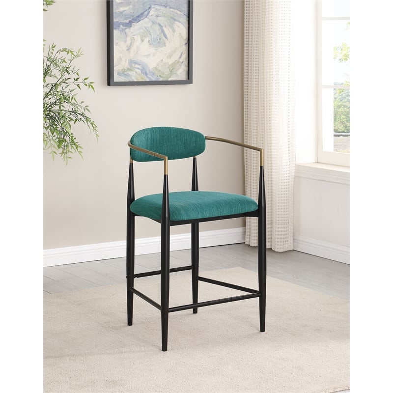 Pemberly Row Fabric Upholstered Counter Chair Set of 2 in Green