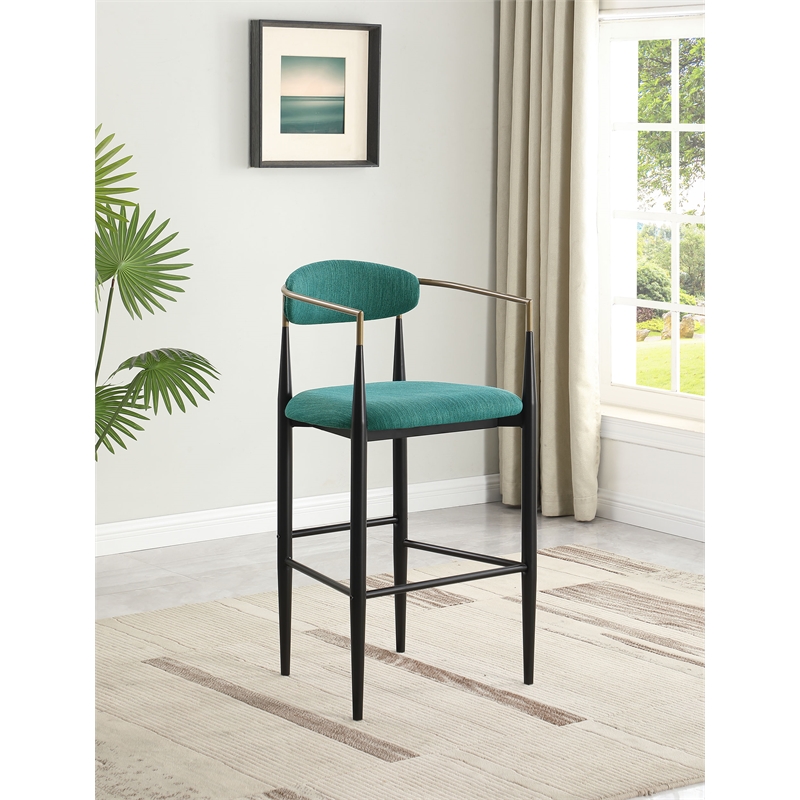 Pemberly Row Fabric Upholstered Bar Height Chair Set of 2 in Green