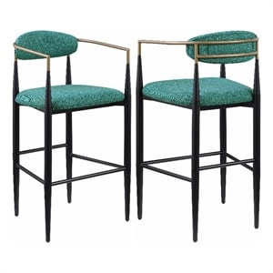 Pemberly Row Fabric Upholstered Bar Height Chair Set of 2 in Green